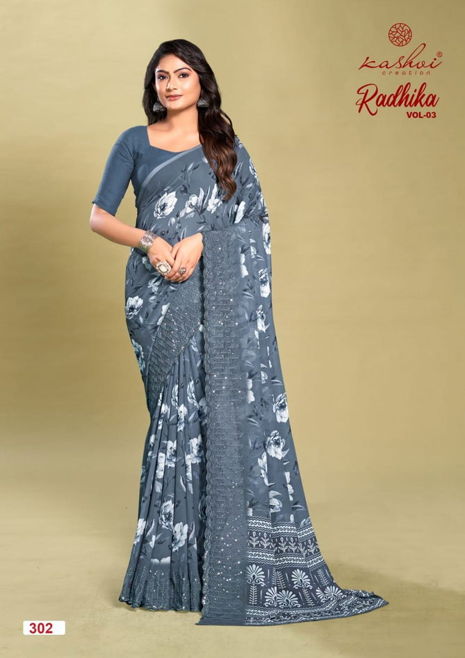 Radhika Vol 3 By Kashvi Embroidery Weightless Printed Sarees Wholesale Online	